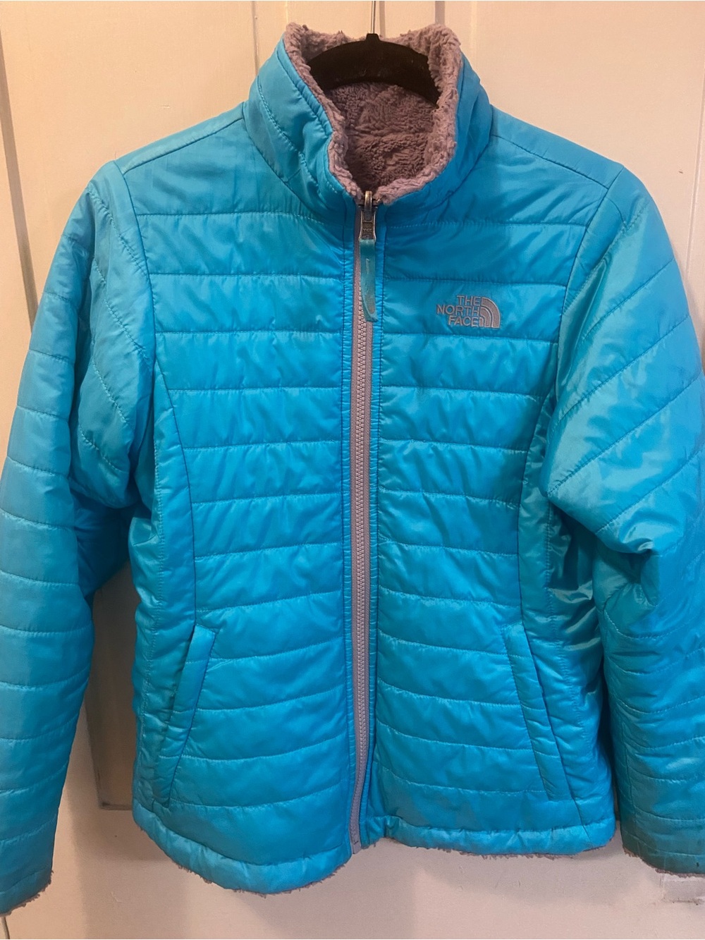 The North Face Kids' Reversible Aqua Blue Quilted Puffer Jacket
